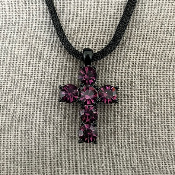 Black and Purple Cross Pendant Necklace - Picture 2 of 5